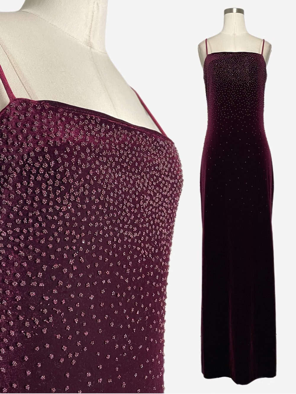Vintage City Triangles NWT burgundy velvet beaded slip dress whimsigoth S/M